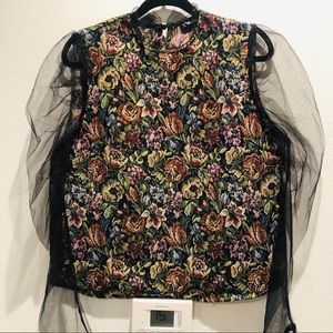 Shein floral organza puff sleeve blouse